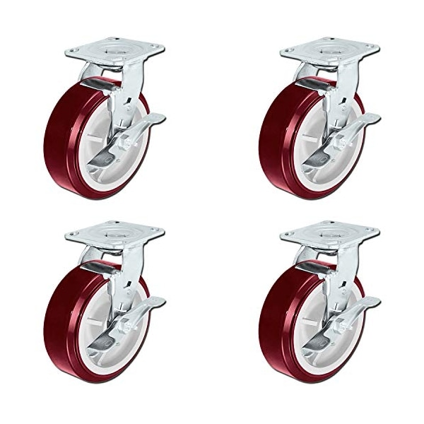 Casterhq Hvy Dty Polyurethane Swivel Casters W/ Brakes, 6"x2" Size, PK4 HD6660-01-PCI-TLB-V-S04 - main